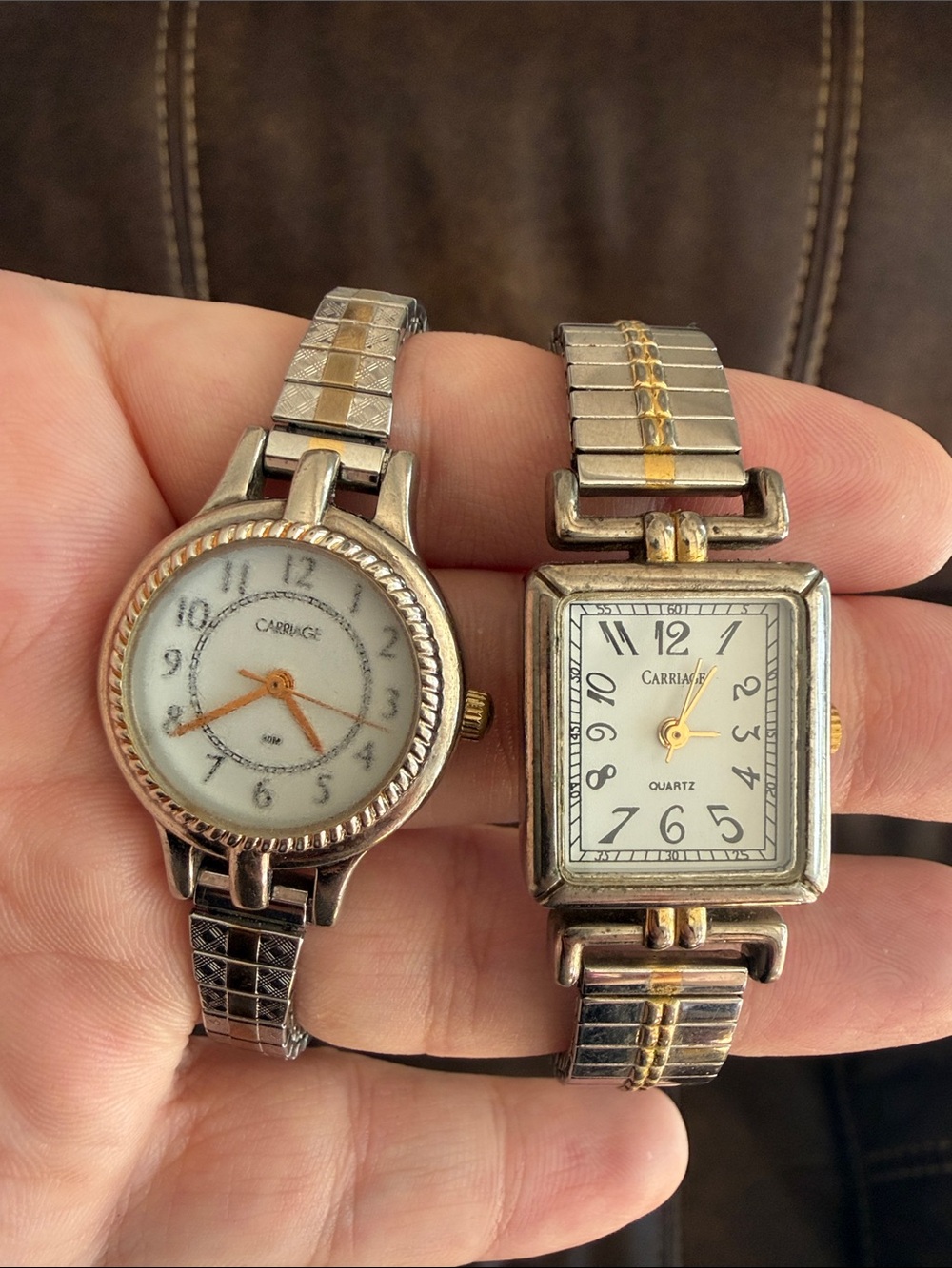 2pc LOT •CARRIAGE by Timex• stretch wristwatches (round works; square doesn’t)